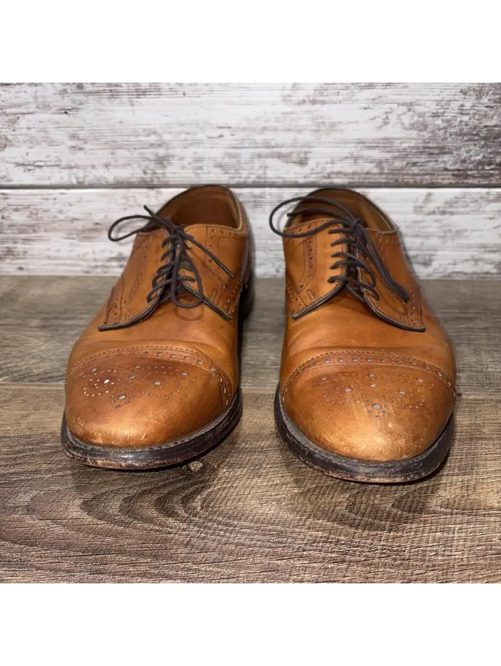 ALLEN EDMONDS Sanford Oxford Shoes Mens 9.5 D Brown Leather Cap Toe Brogue USA